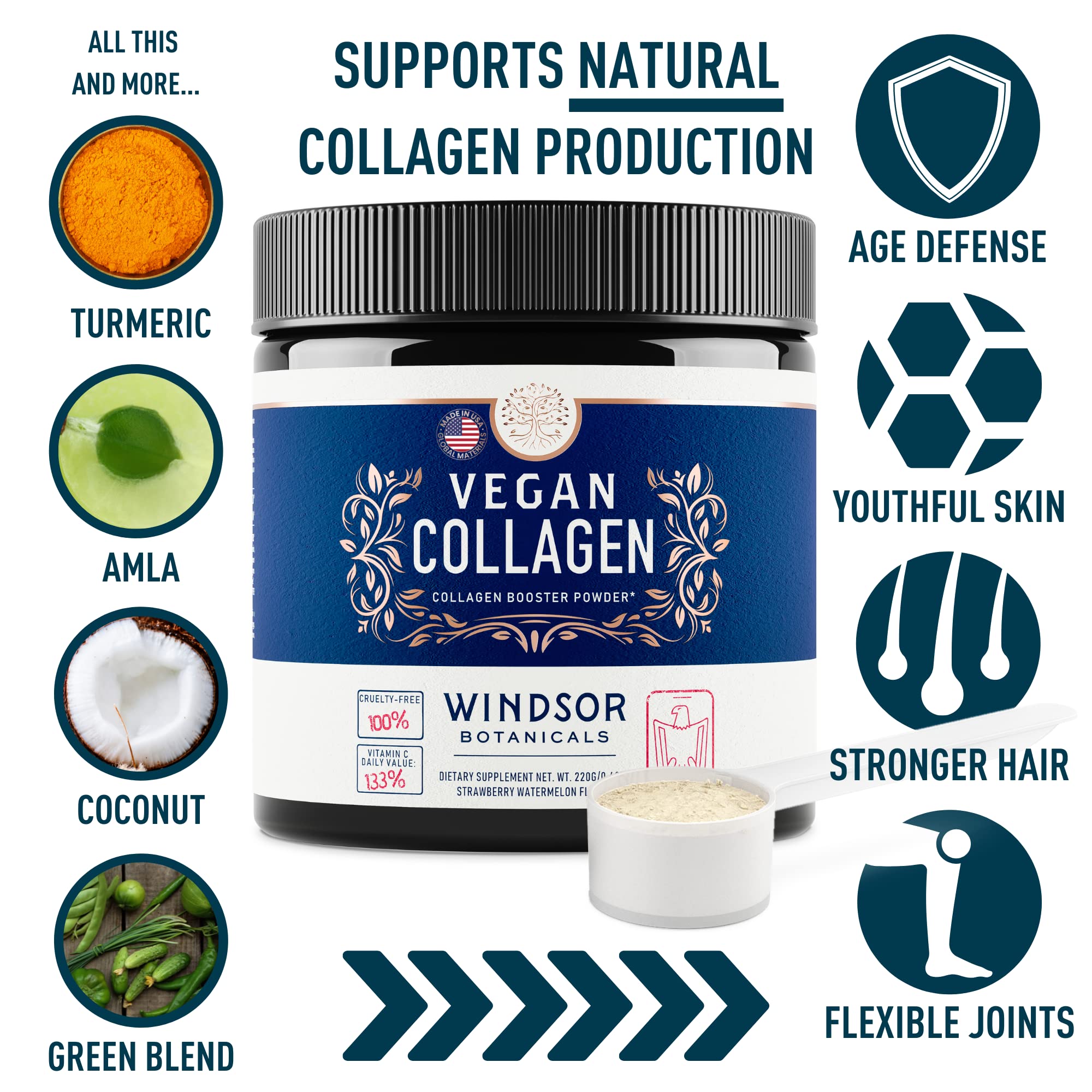 Vegan Collagen Powder Windsor Botanicals Smoothies Strawberry Watermelon 30 Servings (7544849629422)